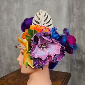Handmade Tropical Hair Flower Fascinator Tiki Pinup Burlesque Colorful Flowers‎